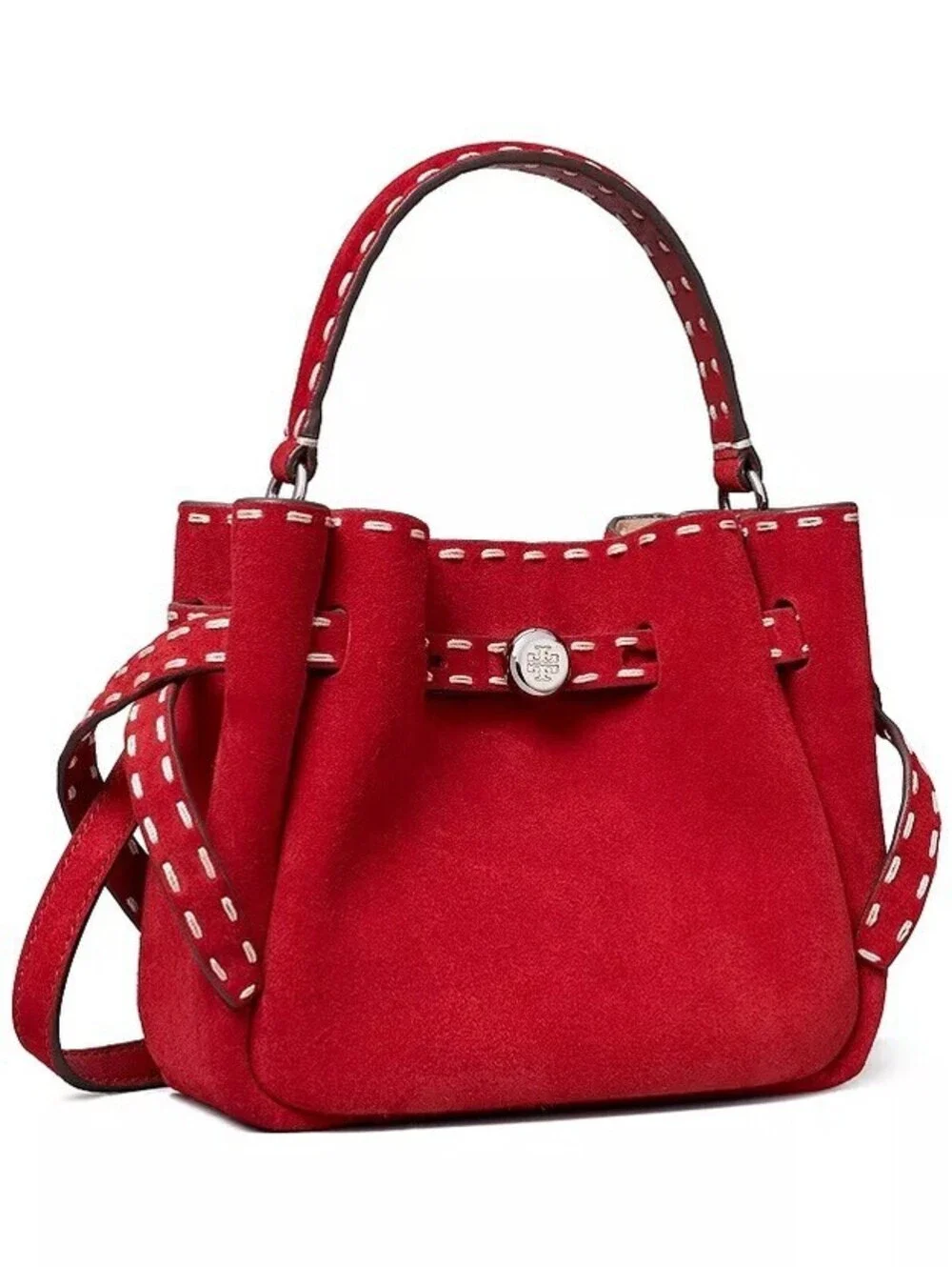 Tory Burch Mini Romy Suede Bucket Bag NWT Toucan Red